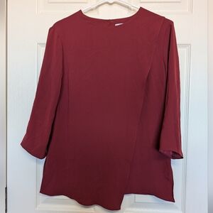 MM Lafleur Bourgeois Red Rust Asymmetrical 3/4 Sleeve Office Blouse Top XS Work